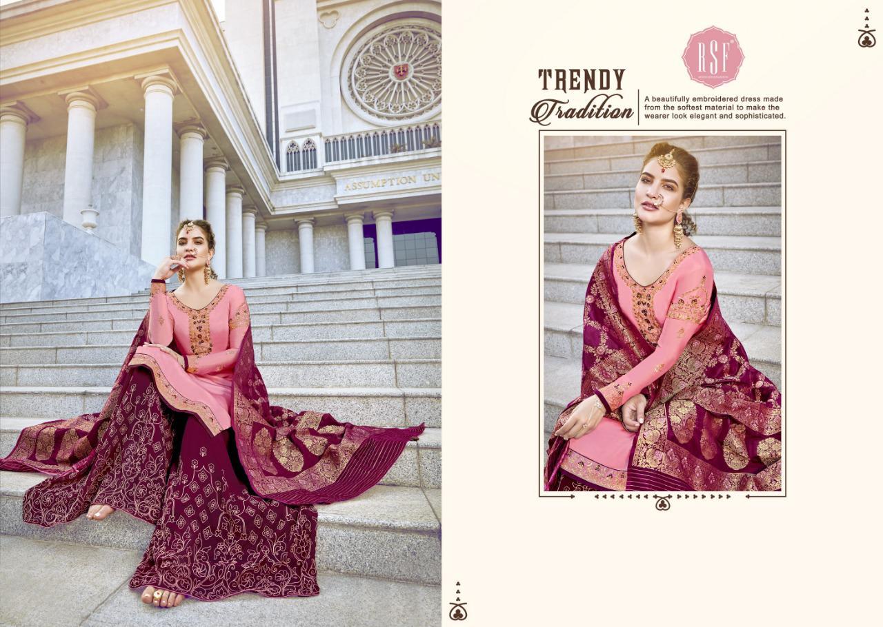 RSF Gazal Heavy Sharara Fancy Work Georgette Satin Dress and Jacquard Dupatta Premium Dress